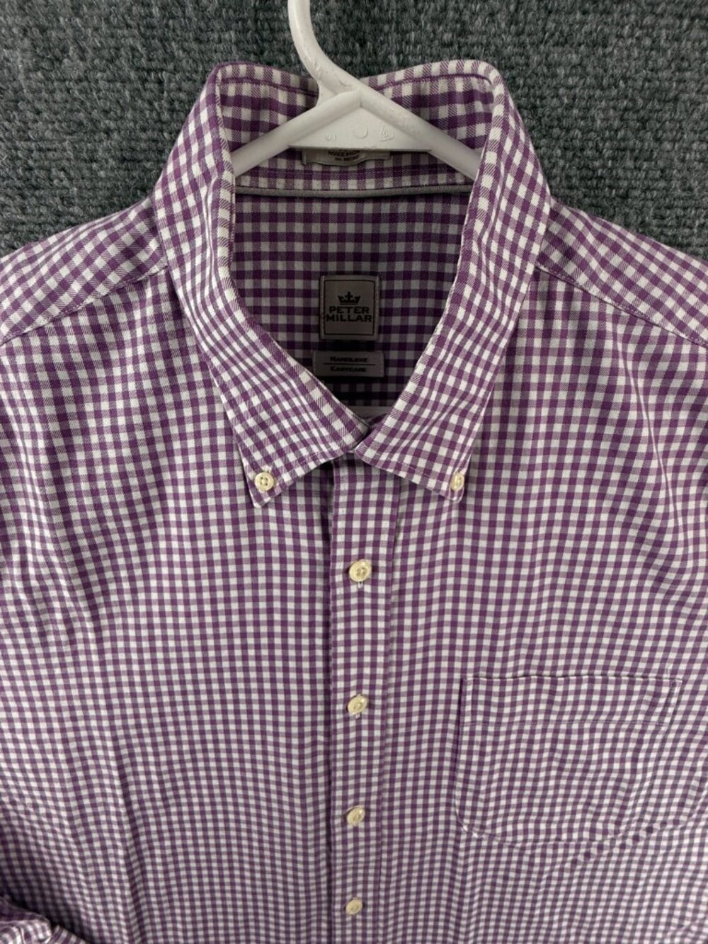 Peter Millar Cotton Button-Down Nanoluxe Large Check Scotland Purple Pocket Golf